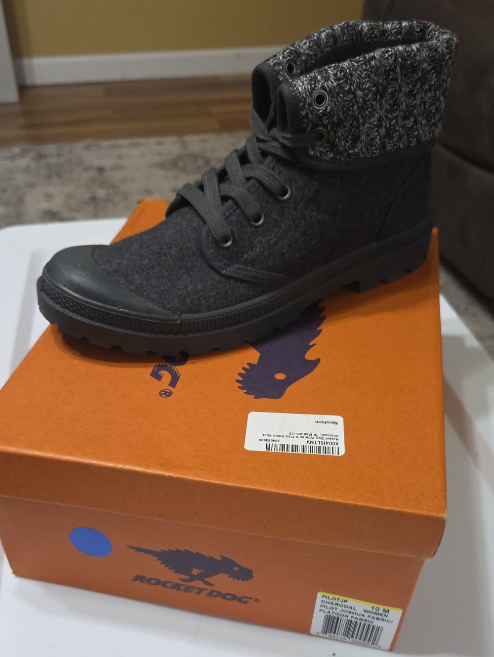 Rocket Dog Charcoal Knit-Cuff Lace-Up Ankle Boot